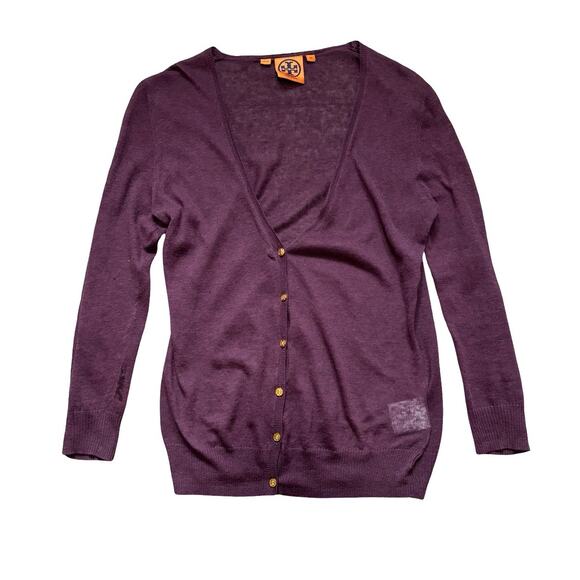 Tory Burch Sweaters - Tory Burch Purple Linen Cotton Button Front Cardigan Sweater XS